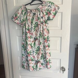 Ann Taylor Tropical Bird Pattern Off-Shoulder Dress